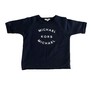 Michael Kors Women's Spell Out Sweatshirt Black Short Sleeve Roll Cuff Medium